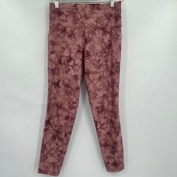 Athleta Red Printed Tie Dye Salutation Stash II Pocket 7/8 Tight Leggings Medium - Picture 1 of 6